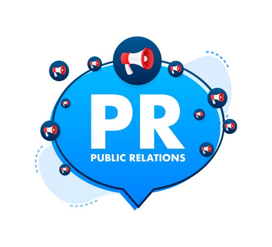 PR Public relations. PR agency. Vector stock illustration.